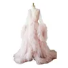 Pink Tulle Maternity Sleepwear Photo Shoot Props Pregant Women Birthday Bridal Wraps Kimono Floor Length Dress Plus Size