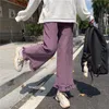 Japanese Kawaii Preppy Style Ruffles Girl'S 2020 Autumn Loose Fall Women Solid Lolita Style Capris High Waist Leg Trousers Pants Q0801
