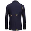 남성 꿀벌 자수 블레이저 슬림 핏 웨딩 파티 블레이저 스위드 울 세련된 양복 재킷