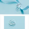 Anel de dedo aberto ajustável geométrico com linha cruzada para mulheres moda círculo duplo prata esterlina 925 joias finas 210707