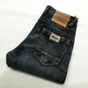 Japansk stil mode män jeans hög kvalitet retro svart grön rippad smal passform vintage designer bomull denim byxor sig7