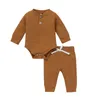 Комплекты одежды 0-24 месяца Детские мальчики Девочки ребристые наряды Младенческая осень с длинным рукавом сплошной вязаный боди + брюки рожденные одежда