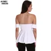 Lady Sexy Blouse Women Solid White Off the Shoulder S M L XL XXL Fashion Female Wear Blusas Shirts Crop Tops 210416