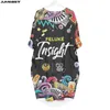 Dorywczo Suknie Jumeast Kobiety 3D Batwing Kieszonkowy Sukienka Oversized Kobiet Kreatywny Muzyka Plakat Hip Hop Sweter Summer Spódnica Nightdress