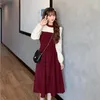 Elegan Dress Korean Spring Long Sleeve O-Neck Kawaii Dress Women Preppy Style Slim Party Midi Dress Female Winter 210521
