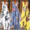 Zanzea 2021 Moda verão Sundress Mulheres Long Maxi Vestidos Floral Impresso Bohemian Dress Senhoras Bolsos Casuais Long Tunic Robe X0521