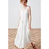 Inspiré coton blanc bretelles d'été à lacets femme tassle décontracté nouveau élégant chic femmes robe 210412