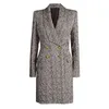 High Street Est Fall Winter Designer Coat Dames Double Breasted Lion Buttons Herringbone Wol Mengsels 210521