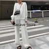 Women's Two Piece Pants 2 Set Women Casual Outwear Korean Tracksuits Office Lady 2021 Winter Knitted Suits Loose + Sweater Sets Pure Color
