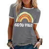 Dobre wibracje Rainbow Print T-shirt dla kobiet Casual Summer Tops O-Neck Krótki Rękaw Loose Tshirt Kobieta Odzież Plus Size 210623