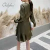 Verão outono mulheres vintage cetim manga longa seda plissada mini vestido de festa 210415