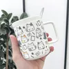 400ml Japanese Cute Cat Ceramic Coffee Mug with Lid Spoon Student Couple Business Office Drinking Cup