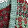 Zevity Femmes Vintage Couleur Assortie Patchwork Impression Pull À Tricoter Femme À Manches Longues Chic Cardigans Rétro Kimono Tops S549 210805