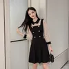 Autumn Women Vintage Swing Office A-line Party Dress Elegant Dot Mesh Patchwork Black vestidos 210529