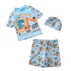 Yaz Bebek Erkek Mayo 3-ADET Setleri Karikatür Dinozor + Yüzme Sandıklar + Banyo Kap Mayo Çocuk Kıyafetleri E1053 210610