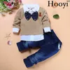 Gentleman Baby Boys Kläder Passar Barn Mode 2-stycken Set Barnskjorta + Jean Boy Outfits Big Bow Slips T-shirts Byxor 210413