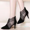 Chaussures habillées Fashion Mesh Cross Striped Lace Women Casual Pointed High Heels Pumps Sandals