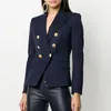 HIGH QUALITY Fashion Designer Blazer Jacket Women's Metal Lion Buttons Double Breasted Outer Coat Size S-XXXL 210521