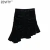 Women Design Velvet Pleated Asymmetrical Skirt Faldas Mujer Ladies Back Zipper Vestidos Chic Ruffles Skirts QUN722 210416