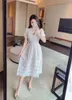 Summer fashion design women's v-neck short sleeve eyelash lace high waist midi long party dress vestidos SML