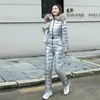 Dames Jumpsuits Rompertjes uit één stuk Ski-pak Winterjas met Hooded Parka om warme en slanke katoenen jumpsuit rits ritssluiting te houden