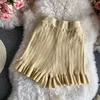 Casual Ruffled high waist shorts women's summer elastic ice silk knitted wide-leg loose casual 210420