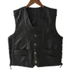 Men's Vests 1PCS Punk Biker Vest Lace Button Autumn Sleeveless Jacket For Men Black Leather Polyester Motorcycle