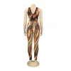 Product Tie Dye Deep V-hals Sexy Jumpsuits voor Dames Trendy Chic Party Club Romper Lace-Up Bodycon Overalls 210525