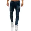 Mäns Jeans Ripped för Mens Skinny Denim Stylish Zipper Casual Holes Byxor Drop 1