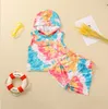 Çocuklar Giyim Setleri Erkek Kız Yaz Tie-Boya Kolsuz Üst Şort Takım Çocuk Kapşonlu Yelek Batı Tarzı Baskı Butik Giysi WMQ879