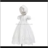 드레스 의류 아기 키즈 출산 드롭 배달 2021 태어난 된 christening 가운 소녀 024M 드레스 세트 중공 솔리드 백 레이스 옷 아기 의상