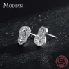 Sparkling Double Circle Ear Pins Classic 925 Sterling Silver Stud Earrings For Women Wedding Statement Jewelry Brincos 210707