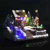2022 Christmas Snow House Colorful Light Luminescent Christmas Village Revolving Santa Claus Home Decor House Music Ornaments 211104