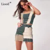 Liooil Patchwork Cotton Denim High Waist A-Line Skirts With Pockets Autumn Streetwear Color Block Zipper Women Sexy Mini Skirt 210621