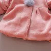 LOVE DD&MM Girls Jacket Kid's Clothing Girls Cute Long-Sleeved Cartoon Hair Ball Rabbit Ears Hooded Thick Coat 210715