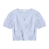 Summer French Style Blouses for Women Elegant V-neck Puff Sleeve Shirts Female Temperament All-match Woman Tops 210525