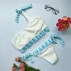 Damenbadebekleidung SAKKUS 2021 Rüschen Hohe Taille Badeanzug Sexy Bikini Set Brasilianische Frauen Sommer Strand Tragen Eine Schulter Bikinis Gestreift