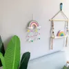 Ins stijl kamer decoratie handgemaakte geweven katoenen touw regenboog opknoping-decor wand opknoping decor met vilt bal foto rekwisieten