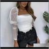 Dameskleding Kleding DROP LEVERING 2021 PACK SEXY TULLE BLOUSES Dames lange mouwen Tops Backless White Shirts Blusa Herfst Streetwear FI