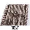 TRAF femmes Chic mode avec boutons imprimé géométrique Mini robe Vintage O cou à manches longues femmes robes Vestidos 210415