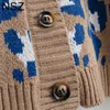 NSZ Dames Dierenprint Leopard Oversized Sweater Cardigan Herfst Wide Grote Size Knit Jasjas Jumper Knitwear Jersey 210928
