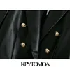 KPYTOMOA Blazer doppiopetto in ecopelle moda donna cappotto vintage manica lunga posteriore prese d'aria capispalla femminile top chic 210330