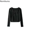 Nomikuma estilo coreano cardigan mulheres unicolor o pescoço lace up manga comprida knitwear Dois pedaço casual all-match tops ropa mujer 210514