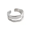 100% 925 Sterling Silver Open Size Adjustable Ring Irregular Double Layer Wide Rings For Women Girls Punk Style Fine Jewelry