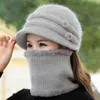Femmes hiver chapeau garder au chaud casquette ajouter fourrure doublé écharpe ensemble mode pour décontracté lapin tricoté seau 211119