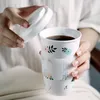 Keramisk kaffekopp vattenflaska med locket Anti-Scalding Silicone Ring Min 500ml 400ml