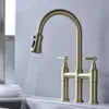 US STOCK Bridge Kitchen Faucet with Pull-Down Sprayhead in Spot Gold a22