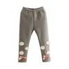 Vår höst 2 3-8 9 10 år 90 100 140cm Kids Bomull Grå Blå Full längd Bow Flower Lace Leggings för Baby Kids Girls 210701