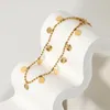 Link Chain 18K Gold Plated Stainless Steel Foot Jewelry For Women Bead Petal Disc Pendant Anklet Fawn22