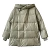 Loose Hooded White Duck Down Jacket Kvinnors Höst / Vinter Koreansk Fluffy Warm Puffer Kvinna 210607